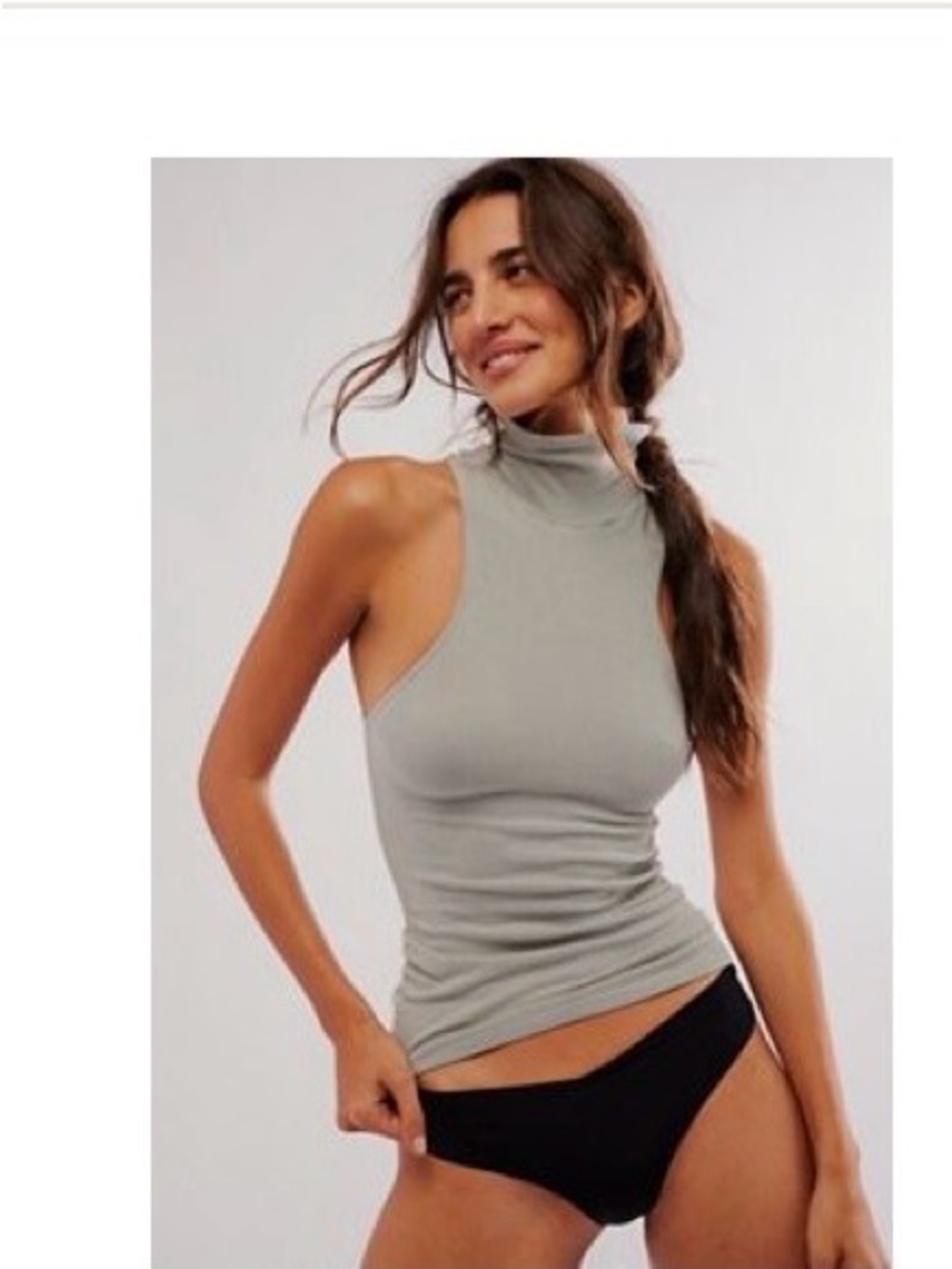 Free People Ribbed Mock Neck Tank Top - Light Gray